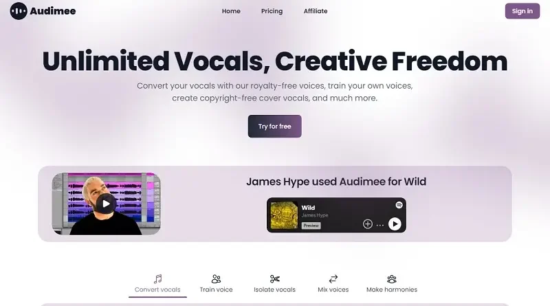 Audimee: Генерируйте вокал без авторских прав